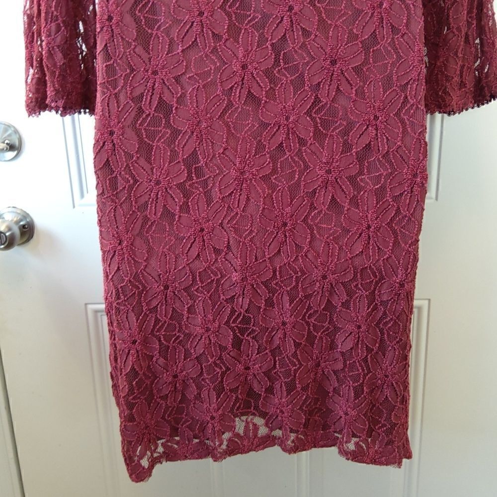 Blooming Rose maroon fully lined lace Bell sleeve dress - Picture 9 of 12